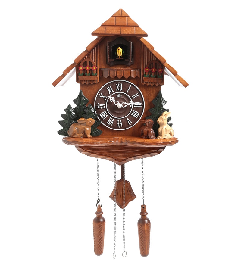 Buy Brown Solid Wood Analog Cuckoo Clock by Horo Online Cuckoo Clocks Clocks Home Decor