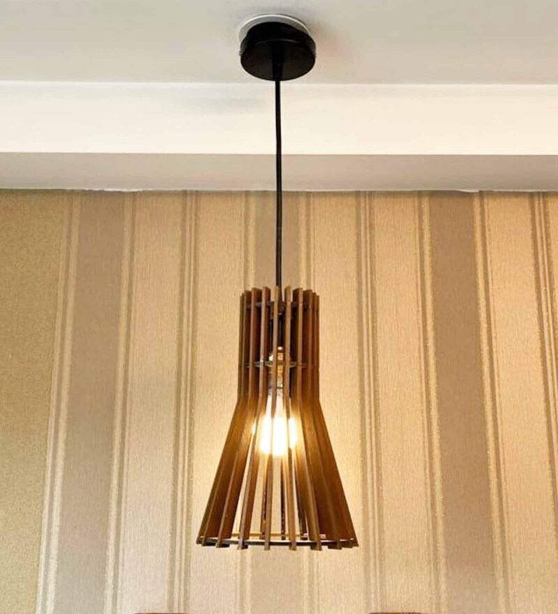 Buy Brown Wood Hanging Light By Grobliss Online - Geometric Hanging ...