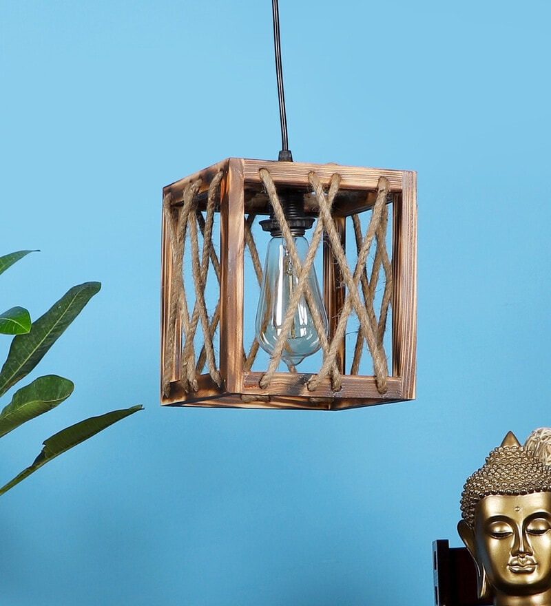 Buy Brown Wood Hanging Light with Brown Wood by Eliante by Jainsons ...