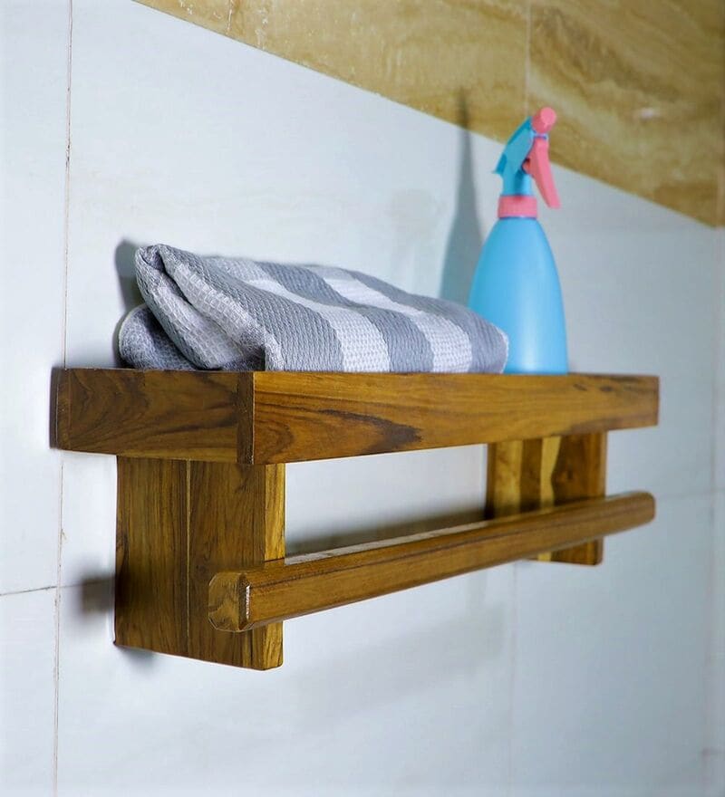 Buy Brown Wooden Wall Cabinets with Towel Hanger By Teakwoodkraft ...