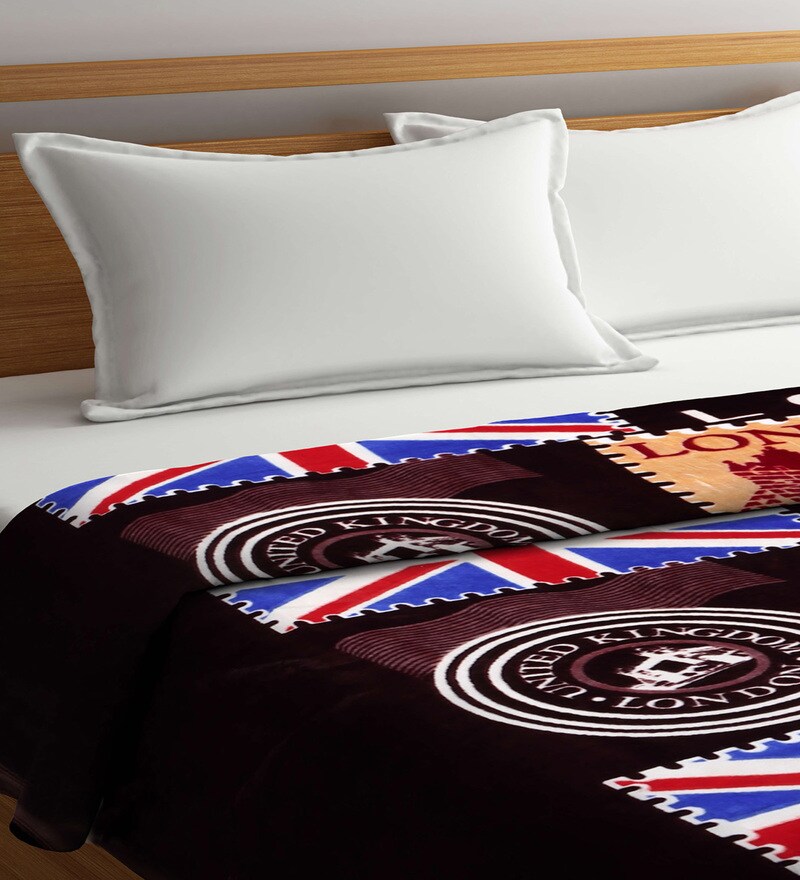 Buy Brown Abstract Wool 600 GSM Double Bed Blanket by Klotthe Online