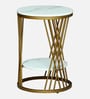Branco White Porcelain Top End Table With Gold Finish