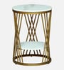 Branco White Porcelain Top End Table With Gold Finish