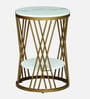 Branco White Porcelain Top End Table With Gold Finish