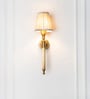 Brass Antique Finish Corrugated Wall Lamp with Off White Pleated Shade