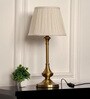 Brass Antique Gold Finish Table Lamp 22 Inches Height with Off White Pleated 10 Inches Diameter Lampshade