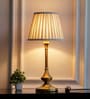Brass Antique Gold Finish Table Lamp 22 Inches Height with Off White Pleated 10 Inches Diameter Lampshade
