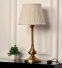 Brass Antique Gold Finish Table Lamp 22 Inches Height with Off White Pleated 10 Inches Diameter Lampshade