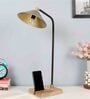 Sloping Brass Study Lamp With Wood & Iron Base