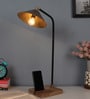 Sloping Brass Study Lamp With Wood & Iron Base