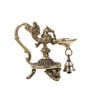 Golden Brass Oil Lamp Peacock Diya with Hanging Bell