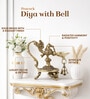 Golden Brass Oil Lamp Peacock Diya with Hanging Bell