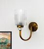 Brass Wall Sconce with Clear Cylindrical Ribbed Glass
