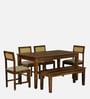 Bree Sheesham Wood 6 Seater Dining Set with Bench In Provincial Teak Finish