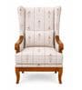 BrevIn Teak Wood Wing Chair With Suede Fabric In Cream Beige Colour BrevIn Teak Wood Wing Chair With Suede Fabric In Cream Beige Colour