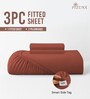 Brick Red Solid 400 TC Cotton Queen Sized Fitted sheet with 2 Pillow Covers