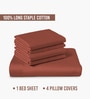 Brick Red Solid 400 TC Cotton Super King Sized Bedsheet with 4 Pillow Covers