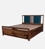Brixton Sheesham Wood King Size Bed In Crowberry Blue And Walnut Finish With Hydraulic Storage
