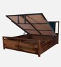 Brixton Sheesham Wood King Size Bed In Crowberry Blue And Walnut Finish With Hydraulic Storage