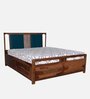 Brixton Sheesham Wood King Size Bed In Crowberry Blue And Walnut Finish With Hydraulic Storage