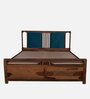 Brixton Sheesham Wood King Size Bed In Crowberry Blue And Walnut Finish With Hydraulic Storage