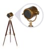 Bronze Metal Shade Tripod Floor Lamp With Wood Base