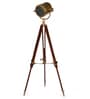Bronze Metal Shade Tripod Floor Lamp With Wood Base