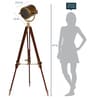 Bronze Metal Shade Tripod Floor Lamp With Wood Base