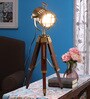 Bronze Metal Shade Tripod Table Lamp with Brown Base