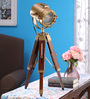 Bronze Metal Shade Tripod Table Lamp with Brown Base