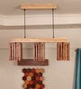 Elegant 3 Lights Brown & Beige Solid Wood Linear Chandelier Cluster Hanging Light