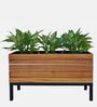 Brown & Black Wood & Metal Rectangular Planter Stand