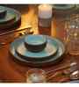 (Set Of 6) Brown & Blue Stoneware Dinner Plates