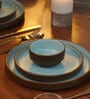 (Set Of 6) Brown & Blue Stoneware Quarter Plates