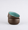 (Set Of 2) Brown & Blue Stoneware Snack Bowl