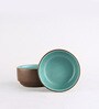 (Set Of 2) Brown & Blue Stoneware Snack Bowl
