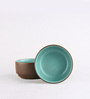 (Set Of 2) Brown & Blue Stoneware Snack Bowl
