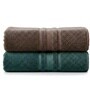 Brown & Dark Green Soft Cotton 500 GSM Solid Bath Towel Pack Of 2