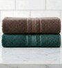 Brown & Dark Green Soft Cotton 500 GSM Solid Bath Towel Pack Of 2