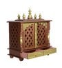 Brown & Gold Mango Wood Pooja Mandir With Door