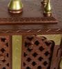 Brown & Gold Mango Wood Pooja Mandir With Door