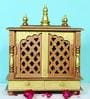Brown & Gold Mango Wood Pooja Mandir With Door