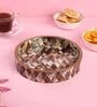 Brown & Gold MDF Wood Diamond  Round Serving Tray