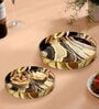 Brown & Gold MDF Wood Marble (Set of 2) Round Serving Trays
