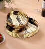 Brown & Gold MDF Wood Marble (Set of 2) Round Serving Trays