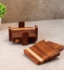 Brown & Off-white Sheesham & Mango Wood (Set of 4) Coaster With Base Tray