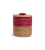 Brown & Pink Hogla Grass Handwoven Cylindrical  Basket