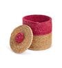 Brown & Pink Hogla Grass Handwoven Cylindrical  Basket