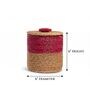 Brown & Pink Hogla Grass Handwoven Cylindrical  Basket