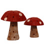 Brown & Red Soomin Terracotta Handpainted Garden Mushroom Artificial Plant Without Pot Garden Figurine